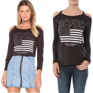 Chaser AC/DC Back In Black Tour Cold Shoulder Top